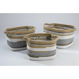 Cesta Boho DKD Home Decor Gris Natural 30 x 24 x 36 cm Set de 3