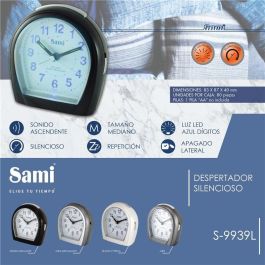 SAMI Despertador Oval Mediano Silencioso con Luz Azul, Color Plata Oscuro