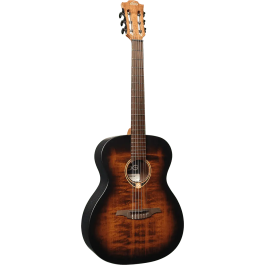 LAG Guitarra Acústica Nylon Auditorium Black & Brown Satinada Abeto Engelmann Macizo