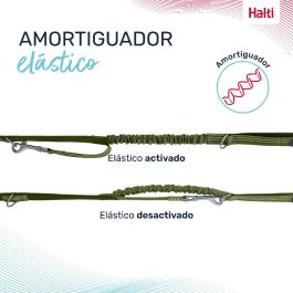 Halti Correa Multiposición para Perros, Doble Enganche, Amortiguador Elástico, Reflectante, Acolchada, Talla S (hasta 25 kg), Verde 2m