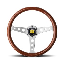 Momo MOMVINDYHERMW35 Volante de madera de caoba Indy Heritage 350mm para coche clásico, radios de aluminio cepillado, hecho en Italia