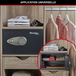 Master Lock Caja Fuerte Electrónica Programable con 2 Pasadores Acero, Llave Emergencia y Kit Anclaje - Negro y Gris Metalizado