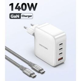 Vention FEIW0-EU Cargador de Pared GaN 140W con 4 Puertos: 3 USB-C (hasta 140W) y 1 USB-A (hasta 18W) para Carga Simultánea