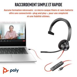 Poly Blackwire 3310 TAA Headset Certificado Microsoft Teams con Adaptador USB-C/A, Audio Profesional y Diseño Cómodo