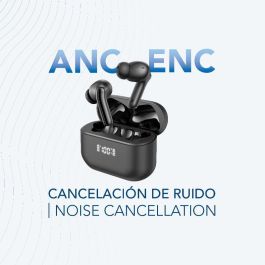 Daewoo Auriculares TWS Inalámbricos Bluetooth 5.4 Negro, Cancelación Activa de Ruido (ANC) y ENC, Pantalla Nivel de Carga, 35mAh auricular, 450mAh estuche