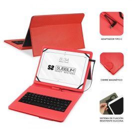 SUBBLIM funda de tablet con teclado usb KEYTAB PRO USB 10,1" Red