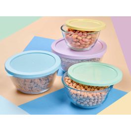 Set 4 Fiambreras Vivalto Borosilicate 800ml, 1L, 1.6L, 2.1L - Vidrio Transparente, Azul, Amarillo, Lila, Verde - 21.5x20.7x21.5 cm (4 Unidades) Set 4 Fiambreras Vivalto Borosilicate 800ml, 1L, 1.6L, 2.1L - Vidrio Transparente, Azul, Amarillo, Lila, Verde - 21.5x20.7x21.5 cm (4 Unidades)
