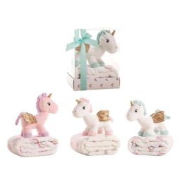 Creaciones Llopis Peluche Unicornio 26 cm con Manta Coralina 90x75 cm - Modelos Surtidos