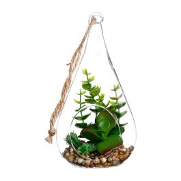 Atmosphera Jarrón de cristal colgante con planta decorativa 10x19,5cm, PVC/cristal, colores/modelos surtidos