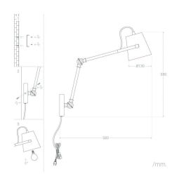 SKD-W1014 Aplique de Pared Le Havre Orientable y Ajustable E14 para Iluminación Interior Salón Dormitorio o Rincón de Lectura