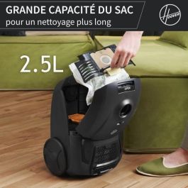 Hoover Aspirador de Bidón HE1 Compacto y Potente con Bolsa, 2.5L de Capacidad, Alto Rendimiento en Suelos Duros y Alfombras