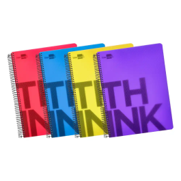 Liderpapel Cuaderno espiral Micro Think A4, Tapa Plástico, 140 Hojas, 80gr, Cuadro 5mm, 5 Bandas, 4 Taladros, Referencia 4