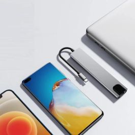 Ewent EW1146 Base Docking USB-C Multipuerto 8 en 1 con HDMI 4K, Power Delivery 87W, LAN Gigabit, USB, Lector SD/MicroSD Gris Aluminio