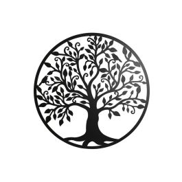 DKD Home Decor Decoración Pared Árbol Cottage Iluminada 25 LED Metal Negro 99x99x2 cm con Pilas AA