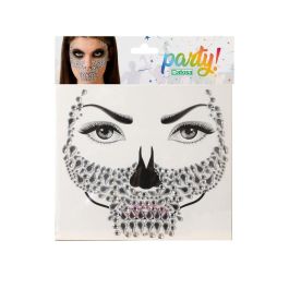 Joyas Faciales Adhesivas Calavera Brillantes Plateados para Día de los Muertos Maquillaje Catrina