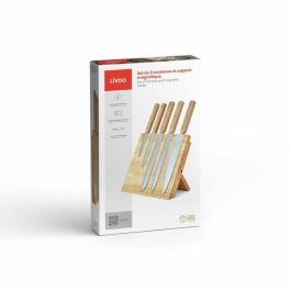 LIVOO MEC136 Juego de 5 cuchillos con soporte magnético, hoja de acero inoxidable, tamaño de 20 a 32,5 cm