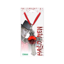 Collar de Cruz Plateada con Gema Roja para Disfraz de Vampiresa, Halloween, Fantasía, 50 cm