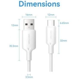 Cable USB 2.0 Tipo-C Vention CTQWF/ USB Tipo-C Macho - USB Macho/ Hasta 60W/ 480Mbps/ 1m/ Blanco