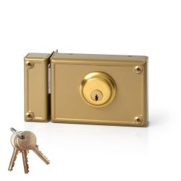 Jis Cerradura de sobreponer solo llave izquierda 11-12i, cilindro fijo 52mm, 3 llaves, dorado