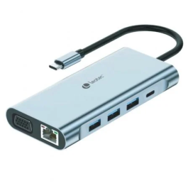 Leotec LEDS01 Docking USB Tipo-C, 3xUSB, 2xUSB Tipo-C, USB-C PD 100W, HDMI 4K, VGA, RJ45 Gigabit, Lector SD/MicroSD, Gris