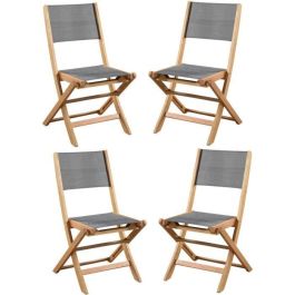 Juego de 4 sillas de jardín de madera de acacia FSC y textilene Gris - 50x57xH.90 cm - Asiento 44 cm Precio: 156.78999952. SKU: B1KM6NW22T