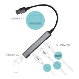 I-Tec HUB USB 3.0 Metálico con 1x USB 3.0 y 3x USB 2.0, Cable 0.19m