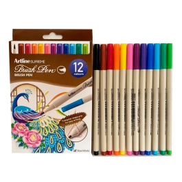 Artline Rotulador Supreme Brush Punta Pincel Base Agua Bolsa 12 Unidades Colores Surtidos