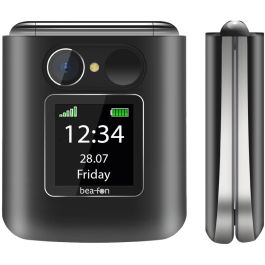 Bea-fon Fold 10 schwarz Teléfono Plegable para Mayores con Bluetooth, SIM Única, Linterna Integrada y Botones Grandes en Negro/Plata