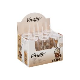 Vivalto Vaso con Tapa y Pajita de Cristal para Café, 600 ml, Transparente, Vidrio y Plástico, 7.6x16.7x7.6 cm (Set de 24)