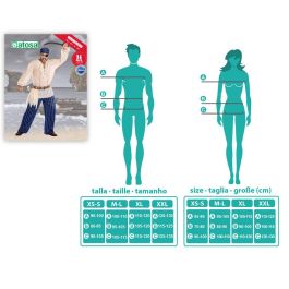 Disfraz de Pirata Corsario para Hombre Adulto Talla M-L, incluye Gorro Azul y Negro, Camiseta Blanco Roto, Pantalones a Rayas y Cinturón Marrón Disfraz de Pirata Corsario para Hombre Adulto Talla M-L, incluye Gorro Azul y Negro, Camiseta Blanco Roto, Pantalones a Rayas y Cinturón Marrón
