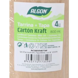 Algon Set 4 Tarrinas Kraft con Tapa 800 ml - 11.5 x 12 x 11.5 cm (12 Unidades)