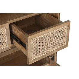 DKD Home Decor Vitrina Balines de Teca y Cristal Natural, 80x45x190 cm (Ancho x Fondo x Alto), 2 Puertas, 2 Cajones, 3 Estanterías, Desmontable