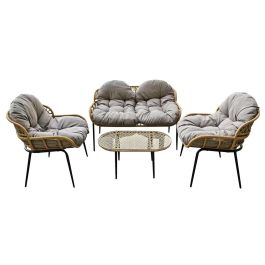 DKD Home Decor Sofá Terraza y Jardín Marrón Ratán Sintético 79 x 84 x 130 cm Set de 4