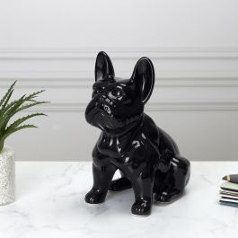 Home Deco Factory Escultura Bulldog Cerámica Negro Brillante 20 cm Colección Galerie