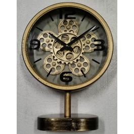 DKD Home Decor Reloj de Sobremesa Loft Hierro y Cristal Color Dorado 30 cm Ancho x 41 cm Alto x 7.5 cm Fondo