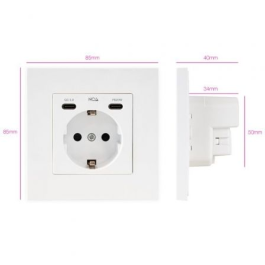 NANOCABLE BASE ENCHUFE PARED TOMA SCHUKO 2USB-C PD20W,BLANCO