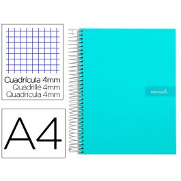 Cuaderno Espiral Liderpapel A4 Crafty Tapa Forrada 80H 90 gr Cuadro 4 mm Con Margen Color Turquesa 5 unidades