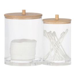 Andrea House BA72112 Botes de baño organizadores acrílicos Ø15x12cm, 2 unidades, transparente/bambú