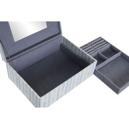 DKD Home Decor Joyero Mediterráneo de Poliéster Azul y Blanco de la Colección Sea Breeze, con Medidas 23x17x9 cm