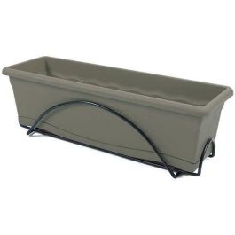 Plastiken Jardinera para Balcón de Plástico con Bandeja y Soporte 60x24x18 cm 12L Colección Terra Taupe Fabricada en España