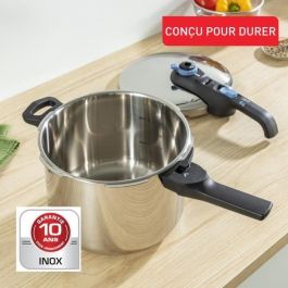 Tefal Olla a presión 6 L, Inducción, Acero inoxidable, 2 programas, Cocción al vapor, Made in France, Secure Trendy P2580700