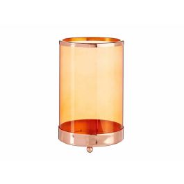 Base para Vela de Cristal Cilíndrico Ámbar con Metal Cobre - Giftdecor 12x19 cm (8 Unidades)