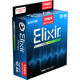 Elixir Cuerdas Guitarra Eléctrica Nickel Plated Steel con Recubrimiento OPTIWEB Calibre 10-46 - Pack 3