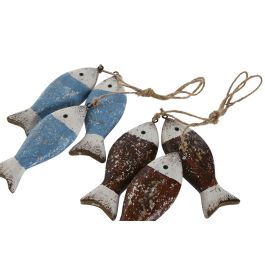 DKD Home Decor Decoracion Colgante Azul Rojo Paulownia 16 x 28 x 16 cm (12 Unidades)