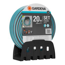 Gardena Kit manguera de jardín Classic 20 m, Ø13mm (1/2"), PVC con entramado de nylon, anti UV, incluye lanza y accesorios de riego