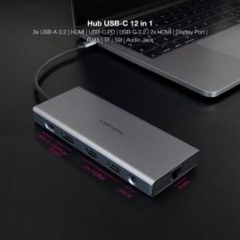 Nanocable 10.16.4612 Docking USB-C 12 en 1, 3xUSB-A, 1xUSB-C PD, 2xHDMI 4K 60Hz, DP 4K 60Hz, RJ45 Gigabit, Lector Tarjetas, Audio 3.5mm, Aluminio Gris