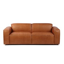 DKD Home Decor 2c24 Sofá Urban de Piel Cognac de 3 Plazas. Colección Top Sofás. Medidas: 214 Ancho x 94 Fondo x 77 Alto cm.