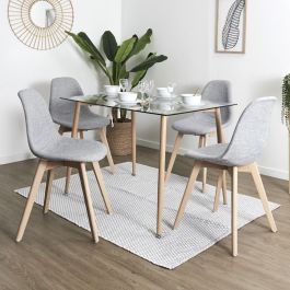Home Deco Factory Silla HELSINKI Diseño Escandinavo Patas Madera Asiento Tela Gris 47x53x87,2 cm