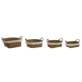 DKD Home Decor Cesta Boho de Fibra con Flecos Hecha a Mano Acabado Decapé Natural Blanco 25x15x33 cm Set de 4 DKD Home Decor Cesta Boho de Fibra con Flecos Hecha a Mano Acabado Decapé Natural Blanco 25x15x33 cm Set de 4