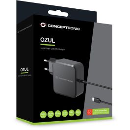 Conceptronic Cargador Pared USB Tipo C OZUL05BE 100W PD GaN Cable USB-C 180cm Negro